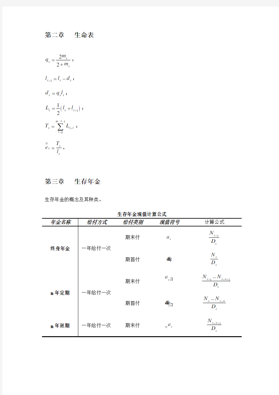 完整word版,保险精算学公式