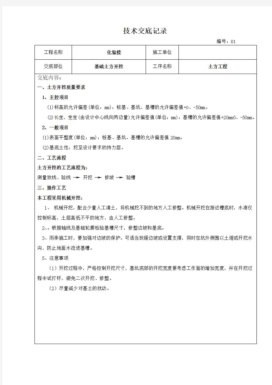 施工技术交底模板大全