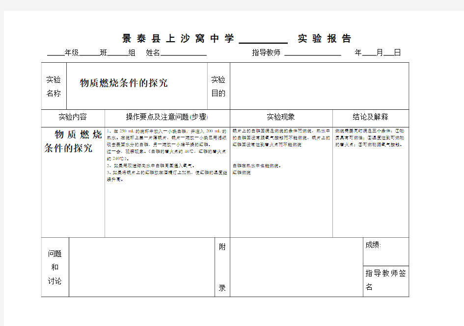 物质燃烧的条件实验报告