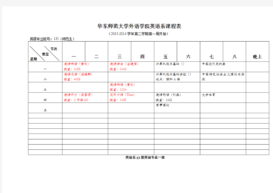 华东师范大学外语学院英语系课程表