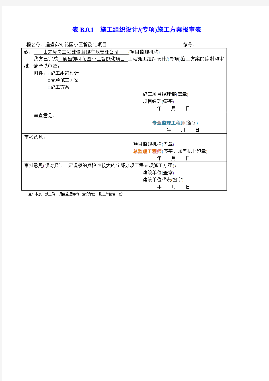 施工组织设计专项 施工方案报审表