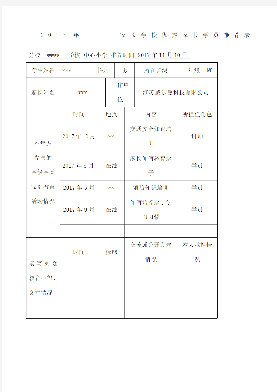 家长学校优秀学员表