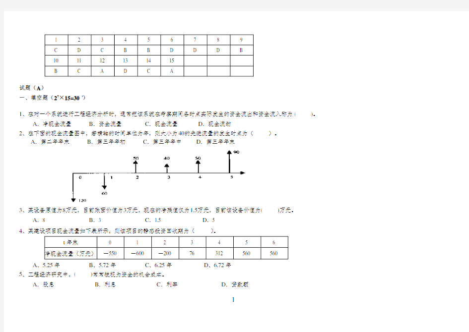 工程经济学试题及答案(复习参考_)(DOC)