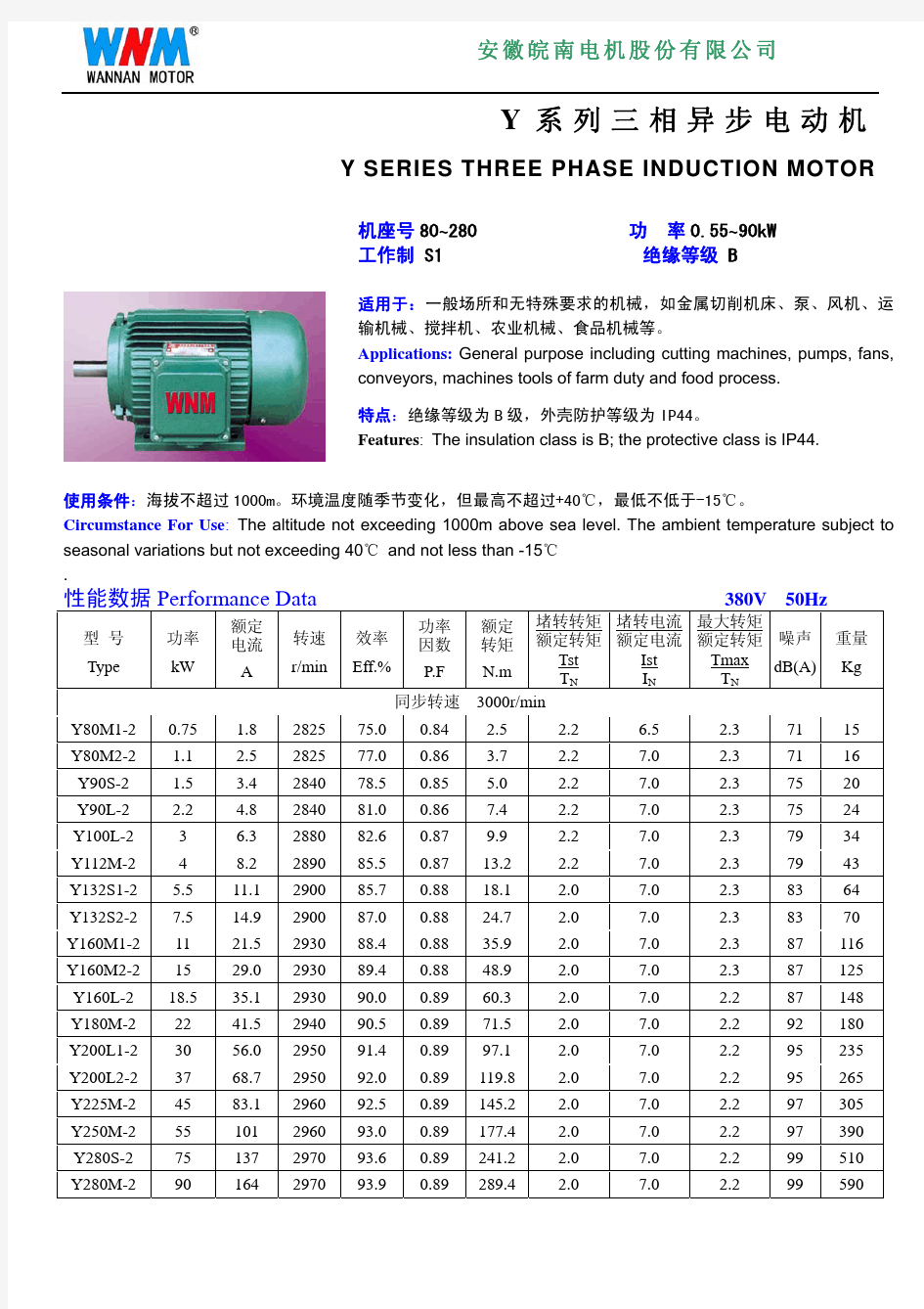 Y系列三相异步电动机(安徽皖南电机股份有限公司)