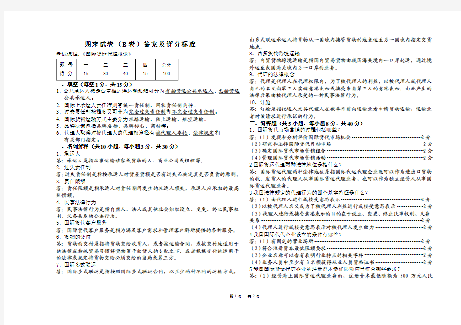 国际货运代理(B卷)答案