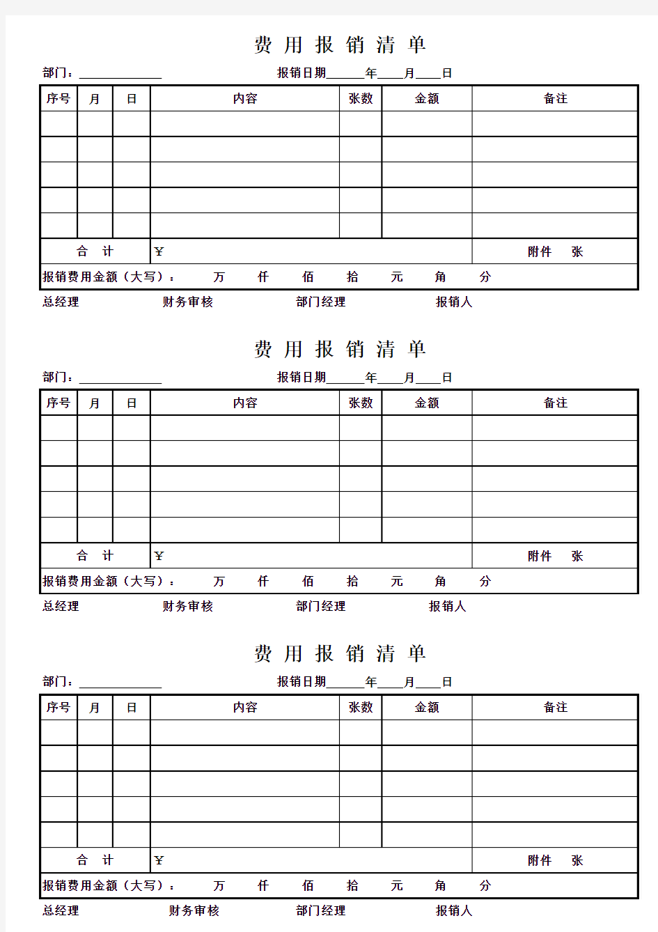 费用报销清单(员工专用)