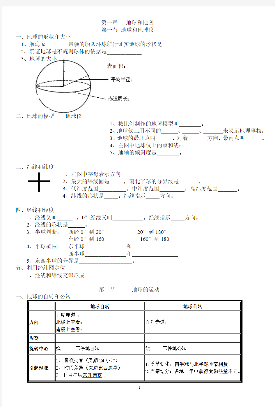 七年级地理上册第一章知识点