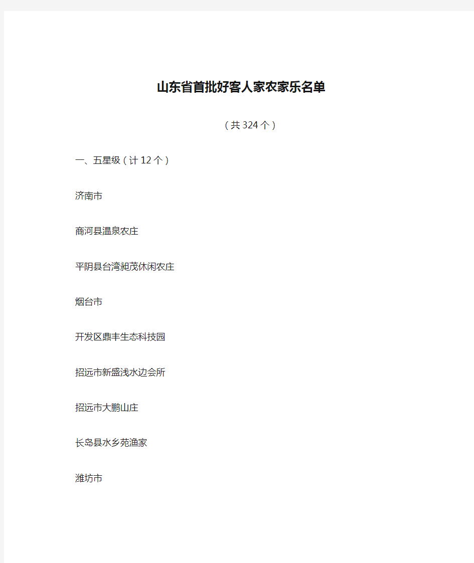 山东省首批好客人家农家乐名单(1)