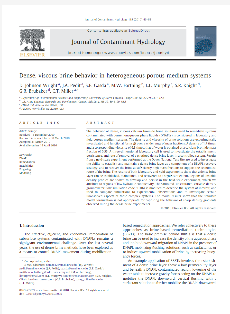 D. Johnson Wright_2010_Dense, viscous brine behavior in heterogeneous porous medium systems