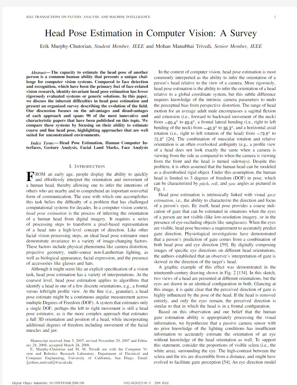 2008 Head Pose Estimation in Computer Vision_A Survey(Erik Muiphy et al)