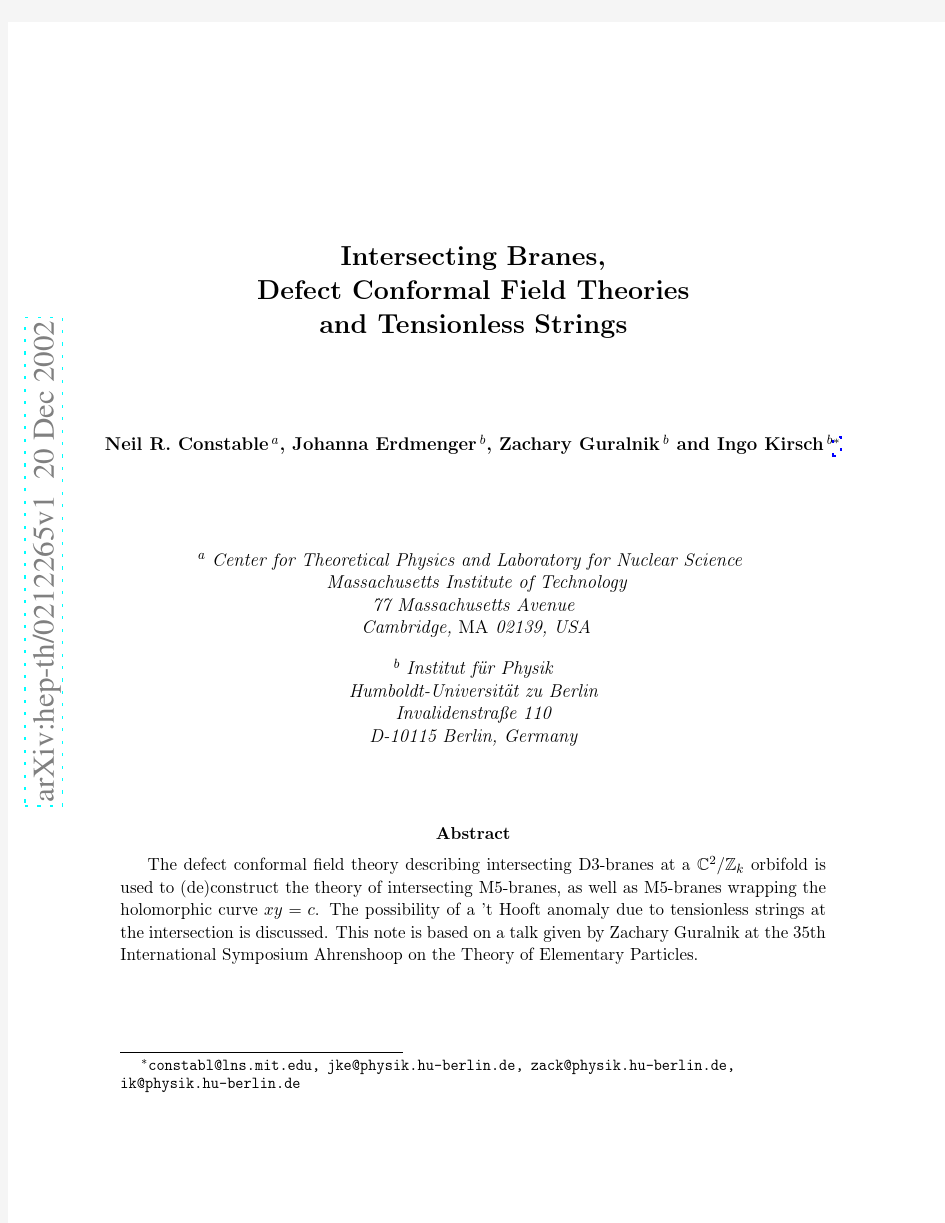 Intersecting Branes, Defect Conformal Field Theories and Tensionless Strings