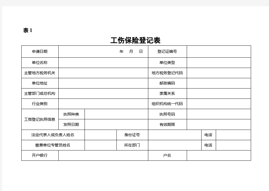 工伤保险登记表