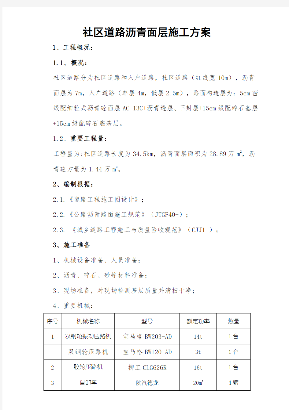 市政道路沥青面层施工方案样本