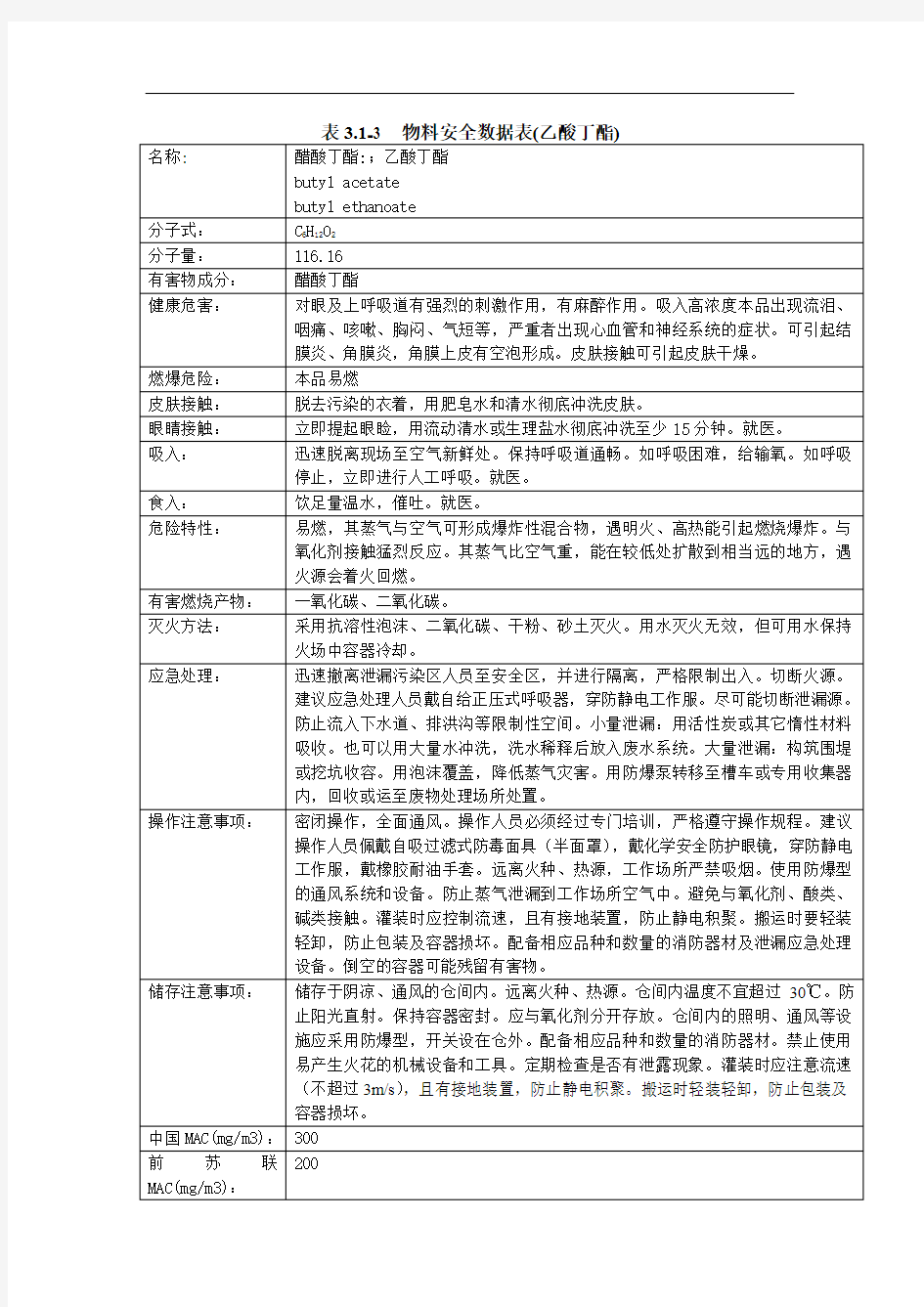 乙酸丁酯技术说明书(MSDS)