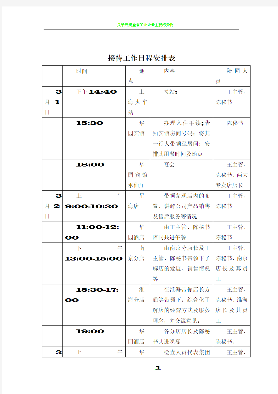 接待工作日程安排表