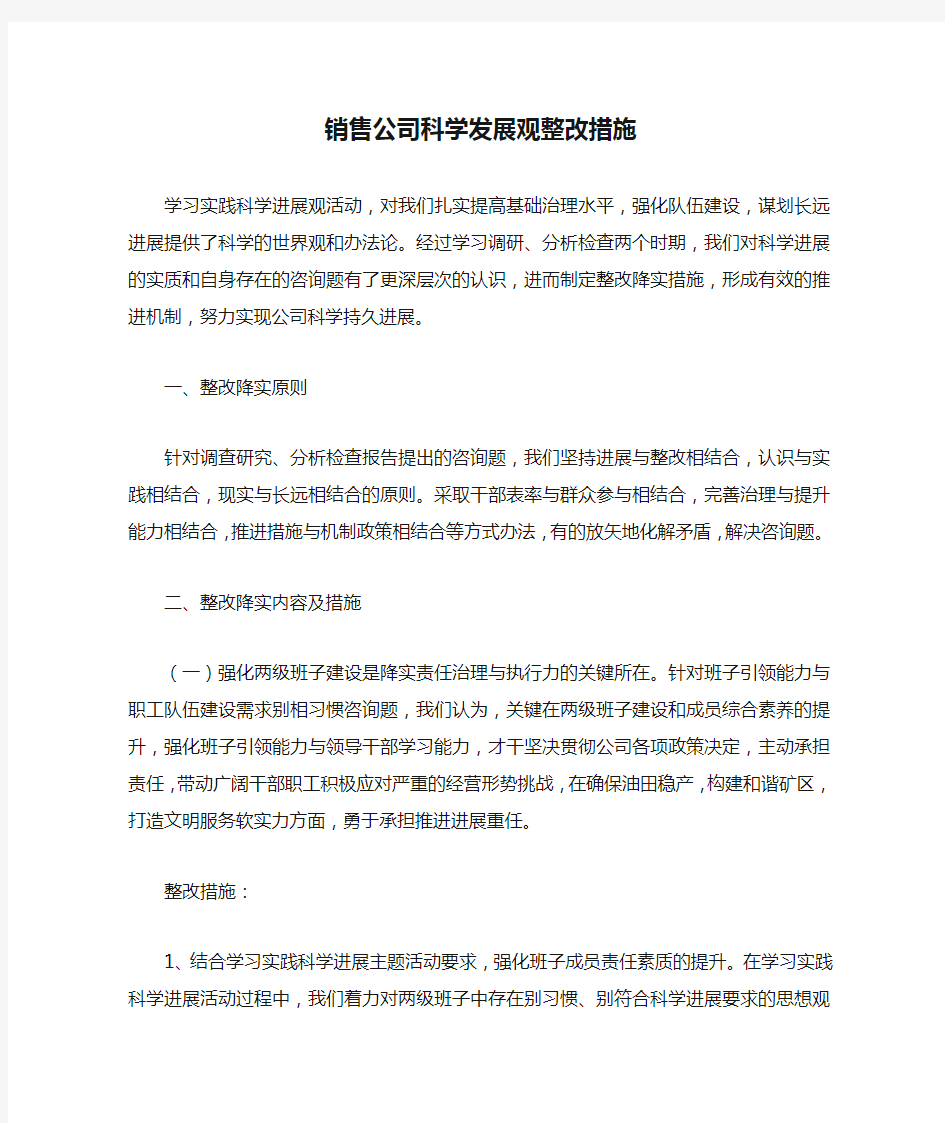 销售公司科学发展观整改措施