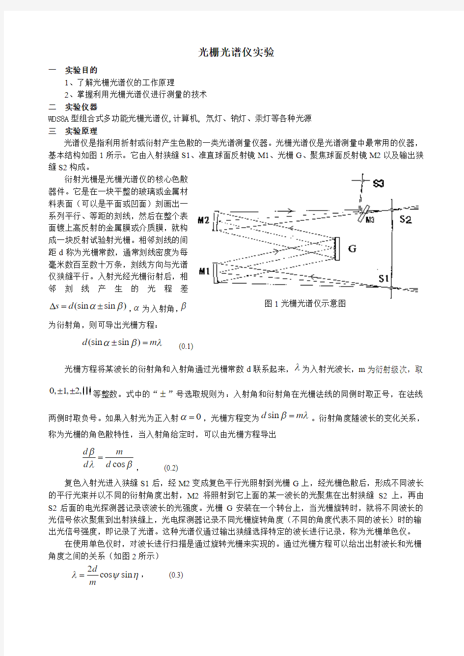 W光栅光谱仪实验