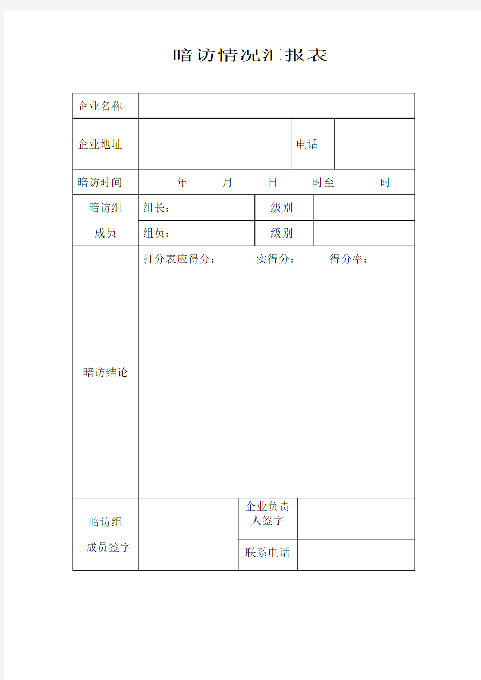 暗访情况汇报表