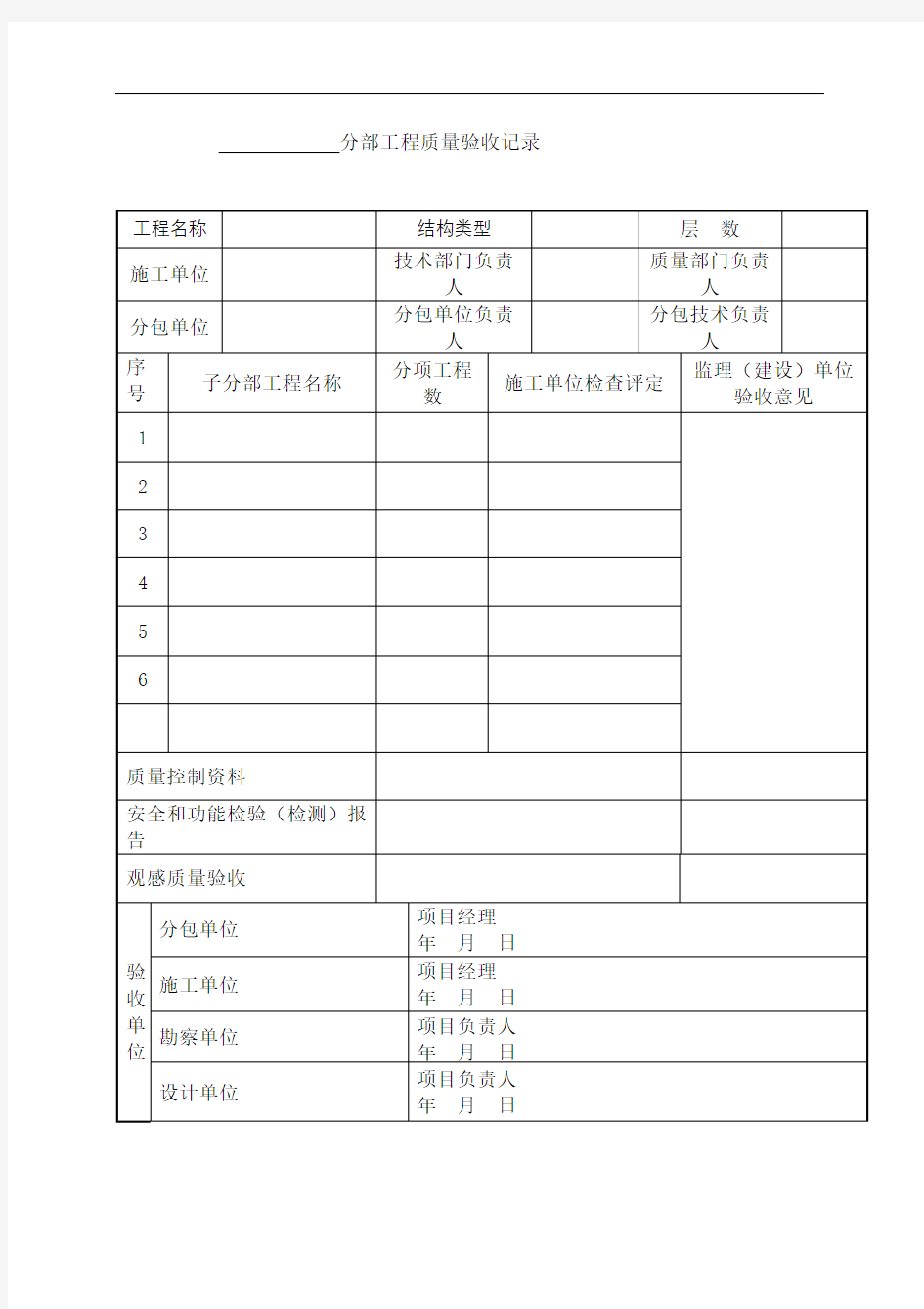 分部分项工程验收记录