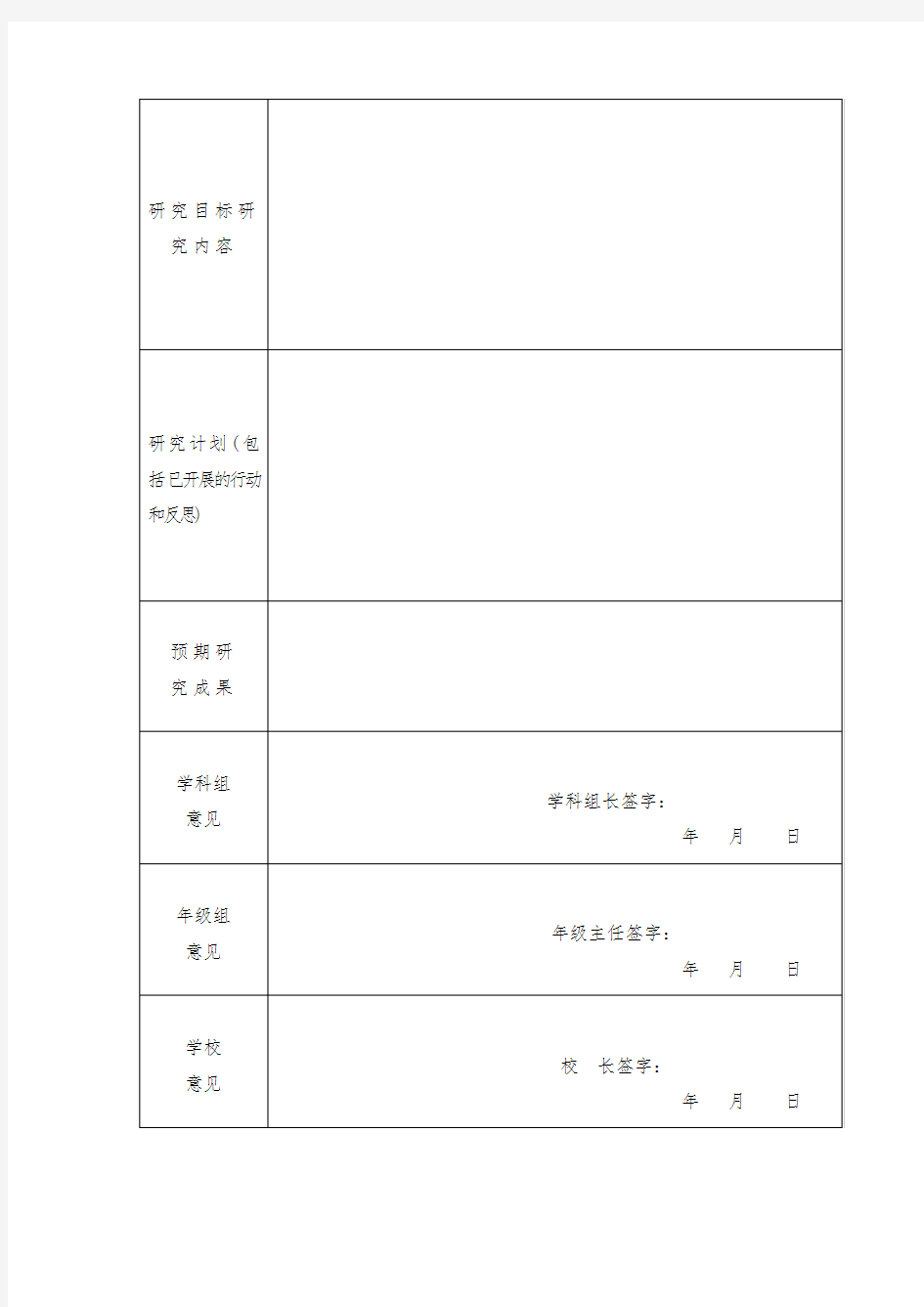 微型课题申报评审表