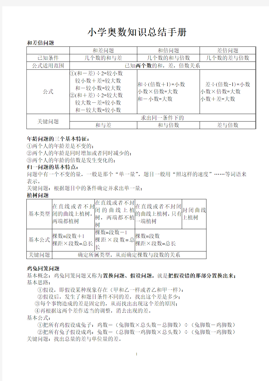 (完整版)小学奥数数学公式集汇总