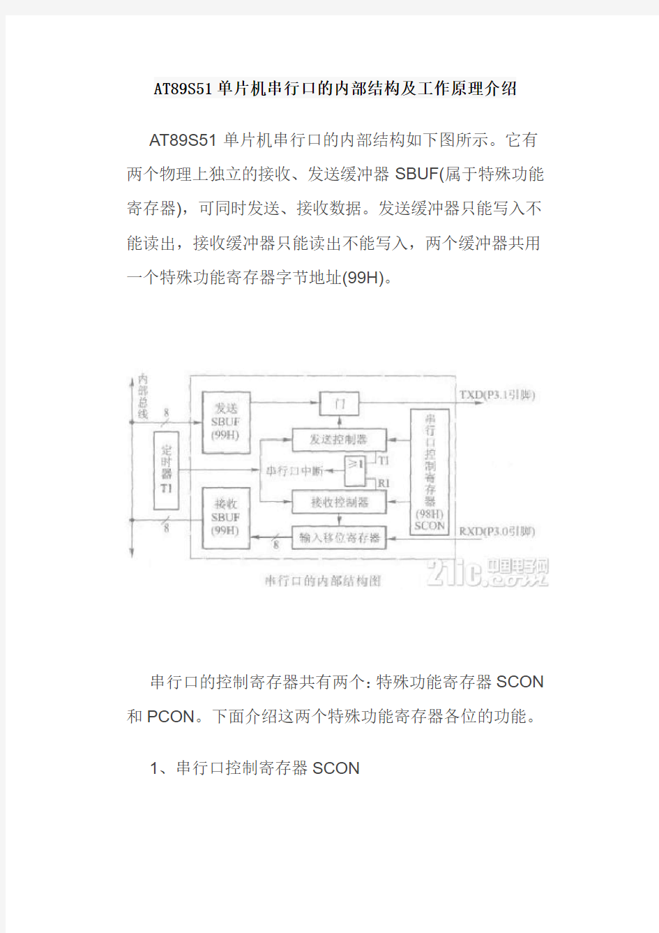 AT89S51单片机串行口的内部结构及工作原理介绍