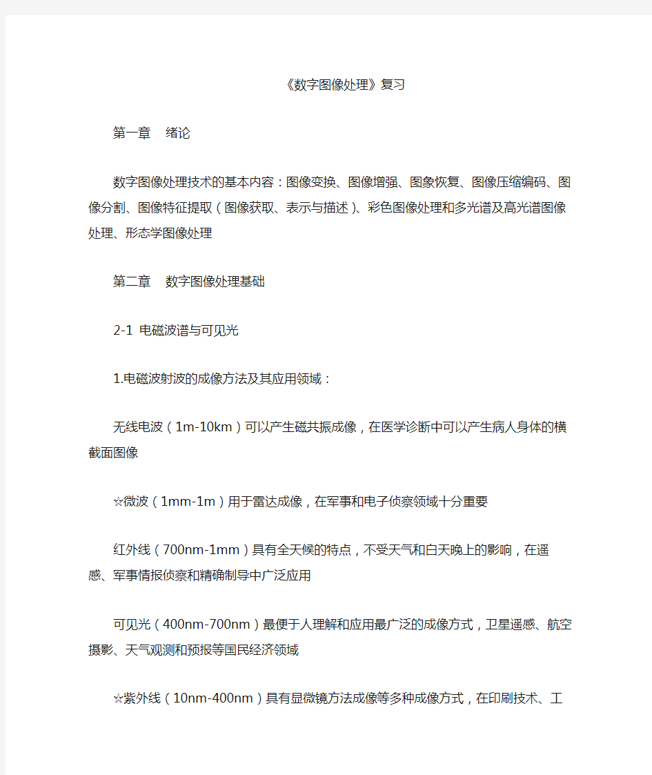 数字图像处理复习重点整理