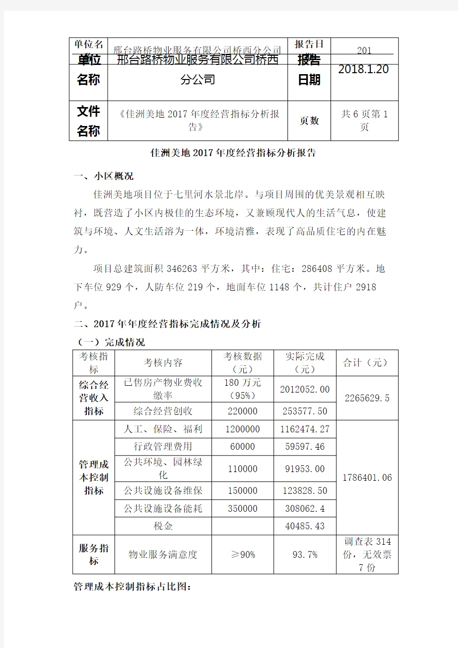 度经营指标分析报告