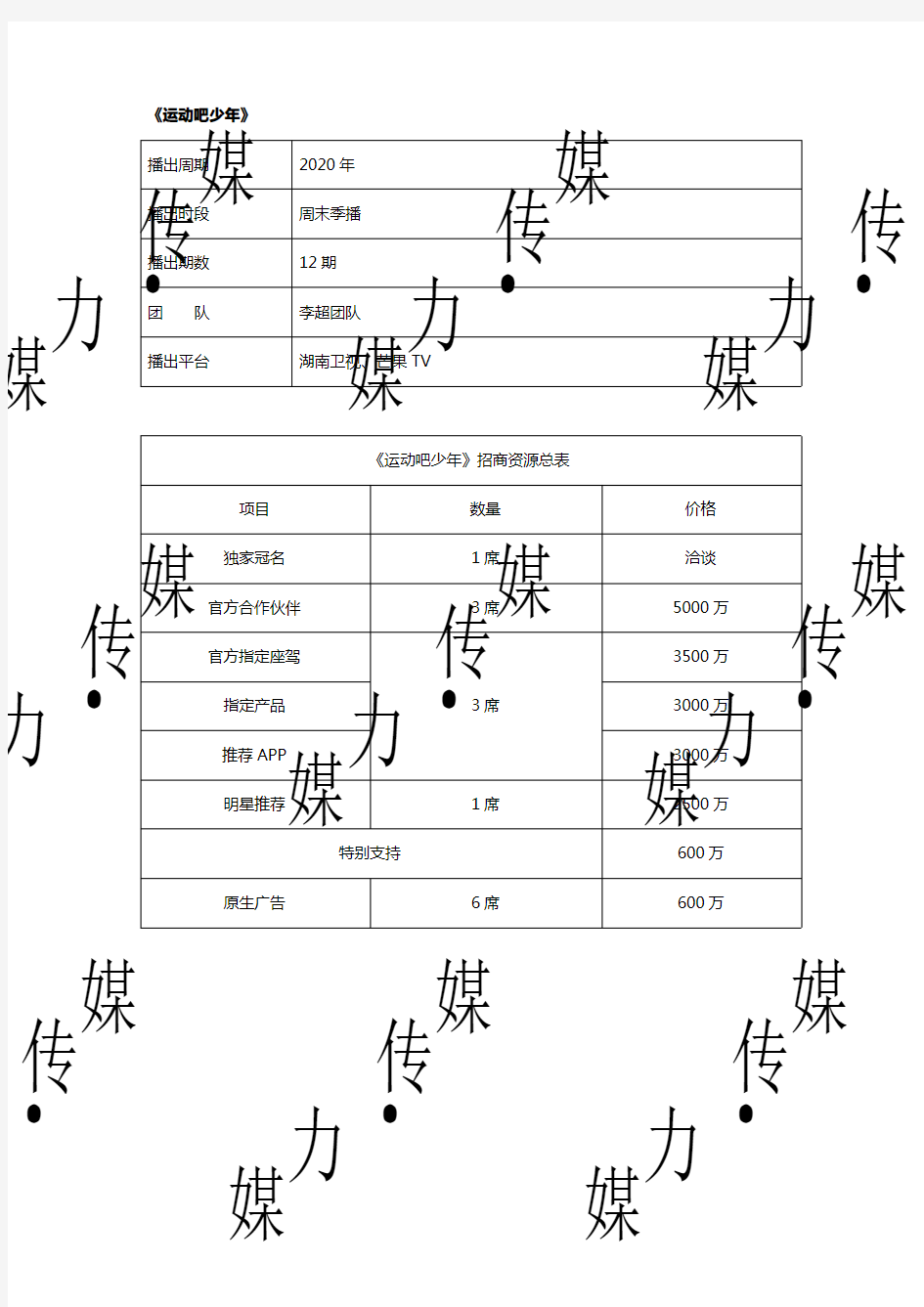 湖南卫视《运动吧少年》广告招商价格—媒力·传媒