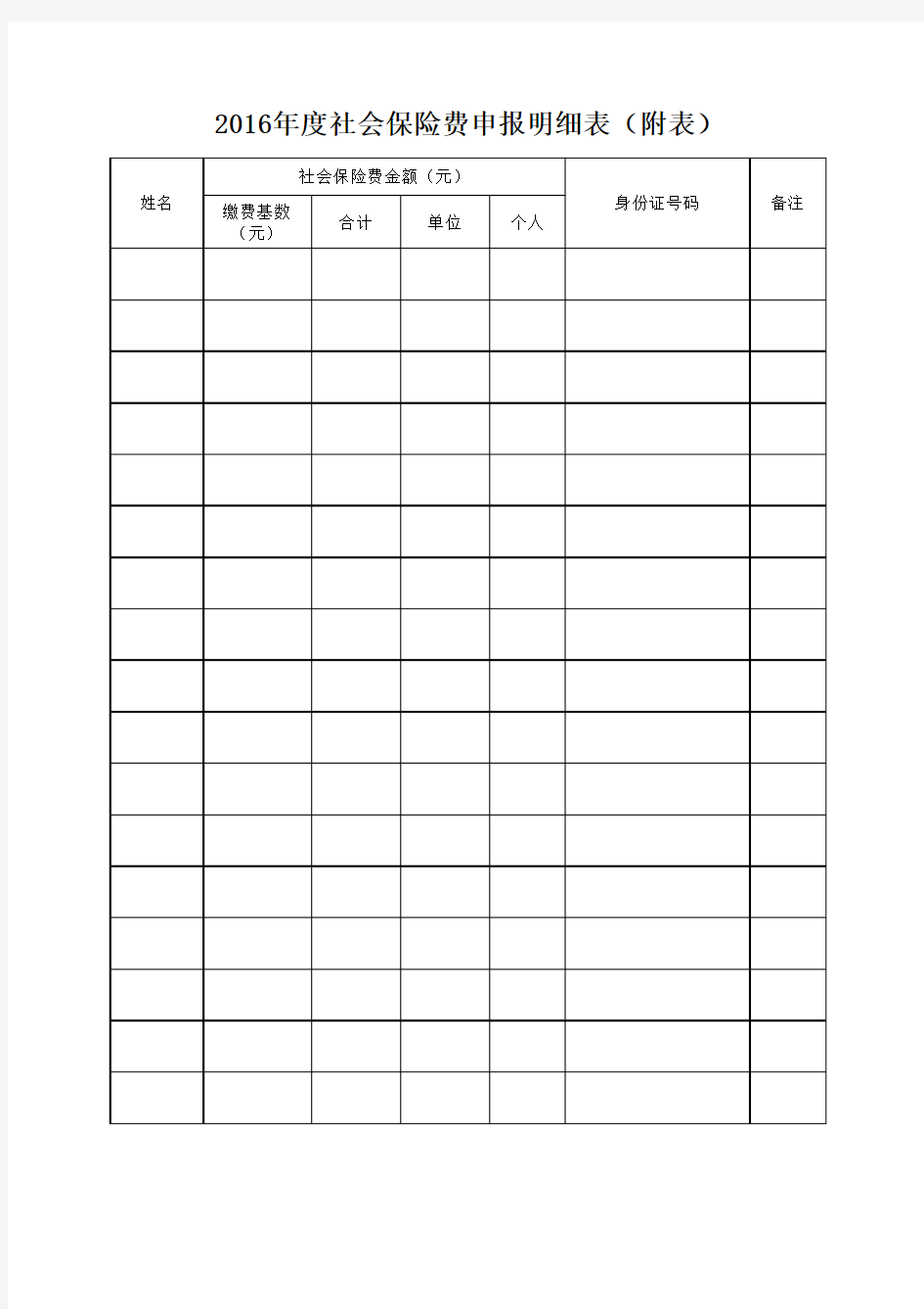 社会保险费申报明细表(附表)