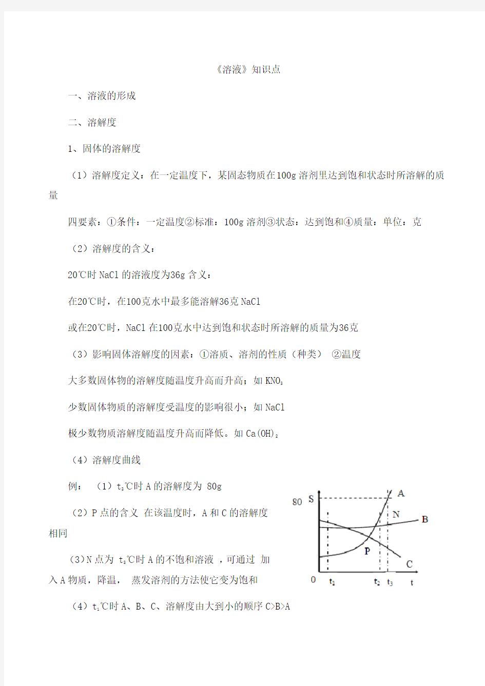 初三化学溶解度知识点