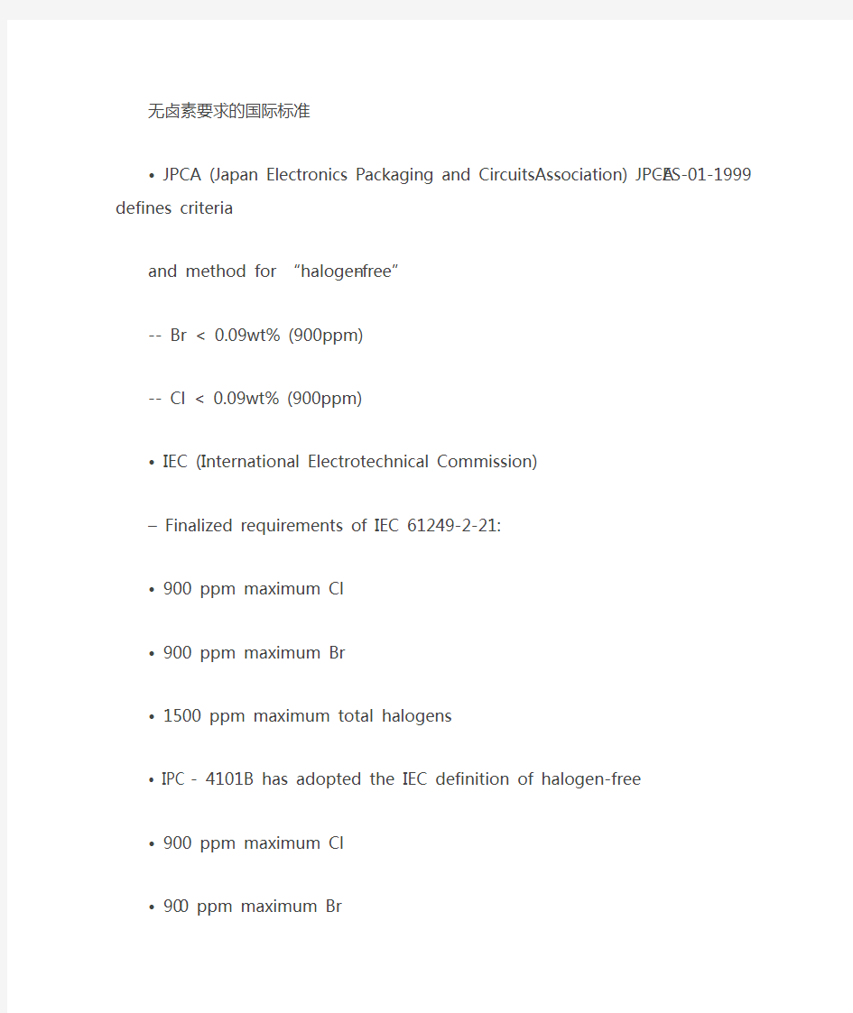 卤素的相关标准