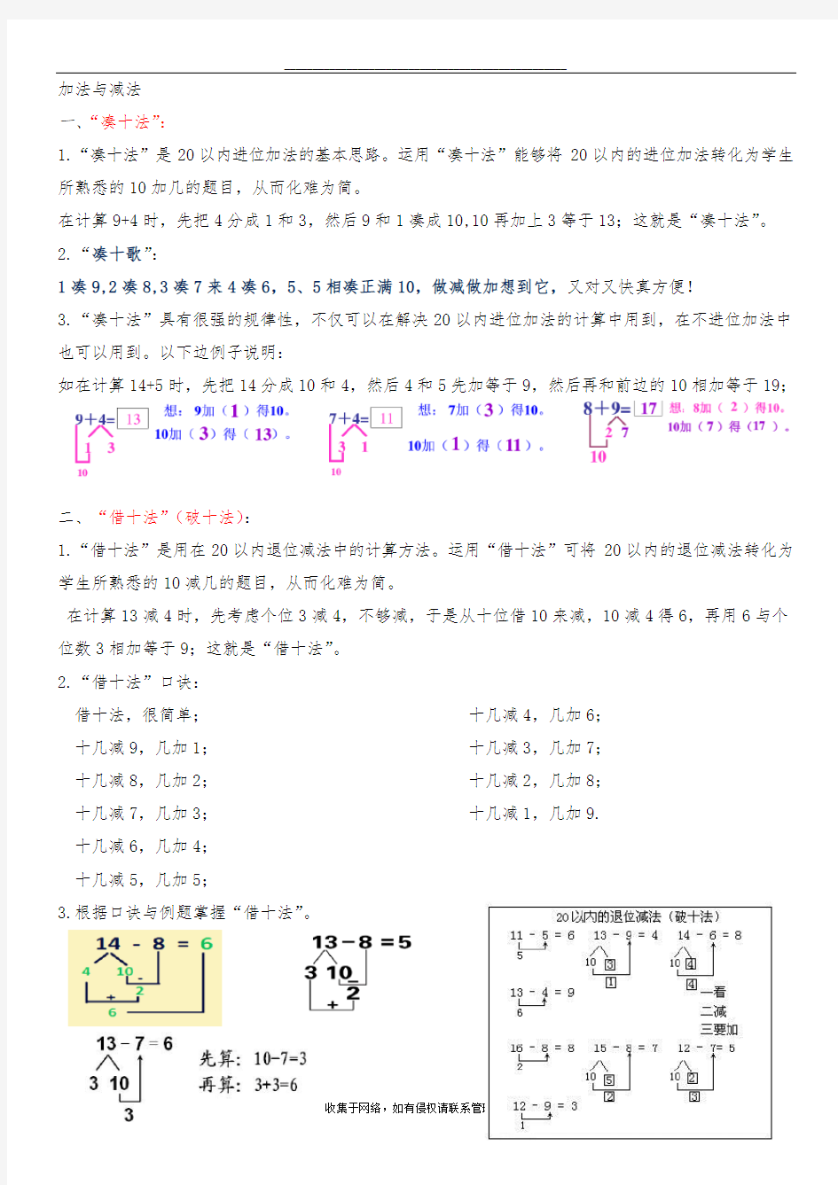 最新加法与减法--凑十法与借十法