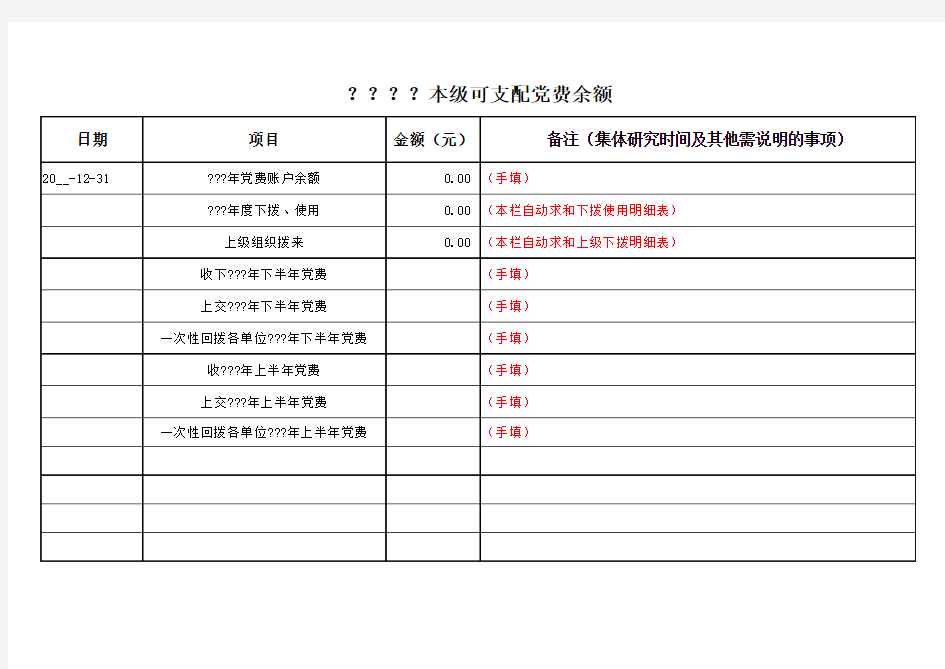 党费工作台账样表-党费业务部门使用