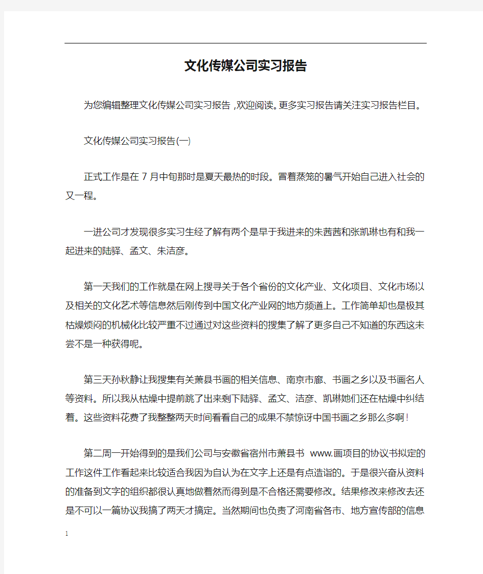 文化传媒公司实习报告