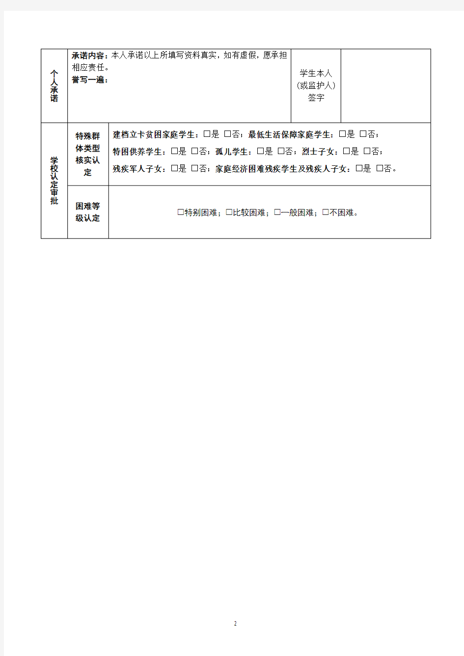 重庆市家庭经济困难学生认定申请表(样表)【模板】