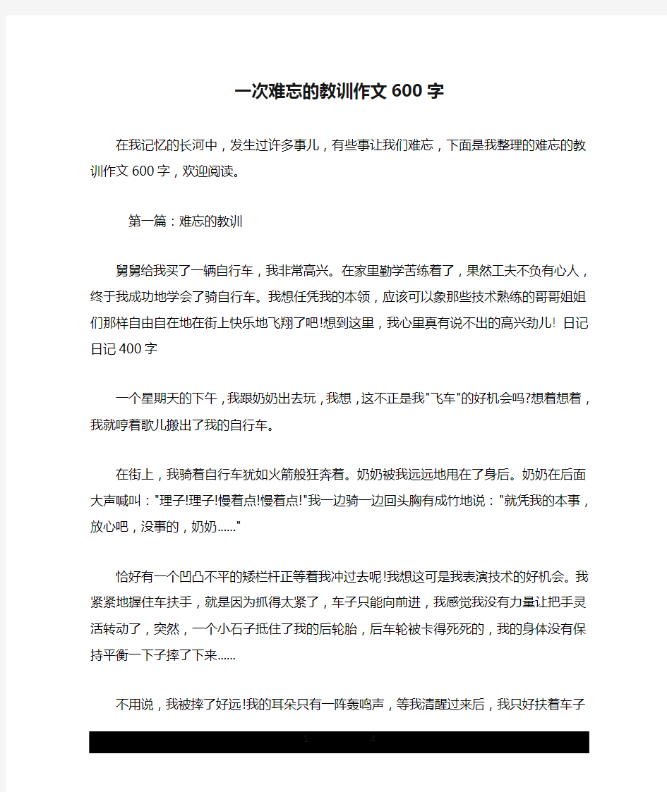 一次难忘的教训作文600字.doc