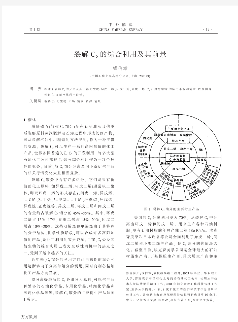 裂解C5的综合利用及其前景