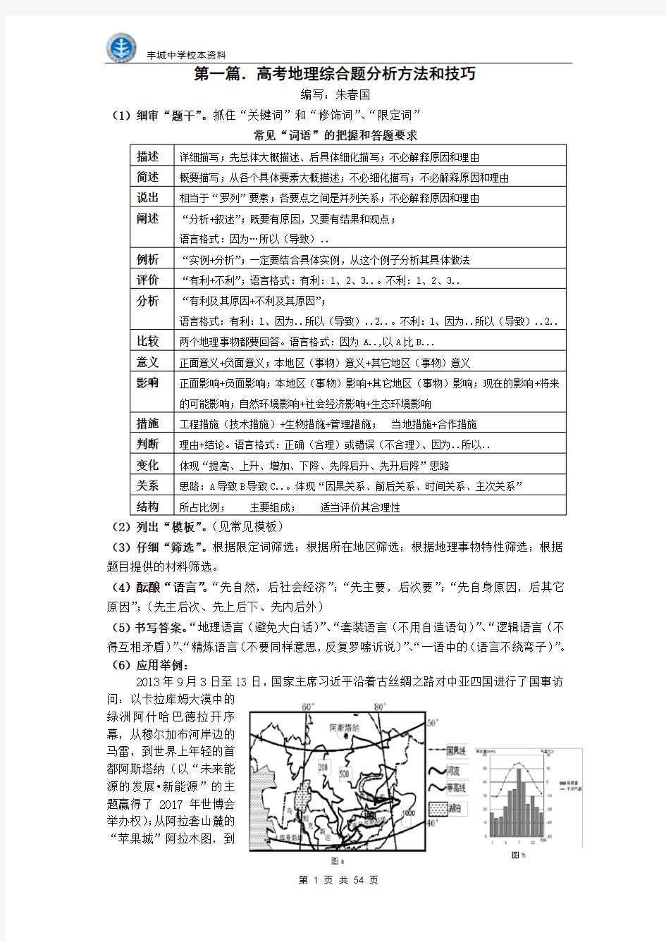 2016届高考地理综合题答题模板大全