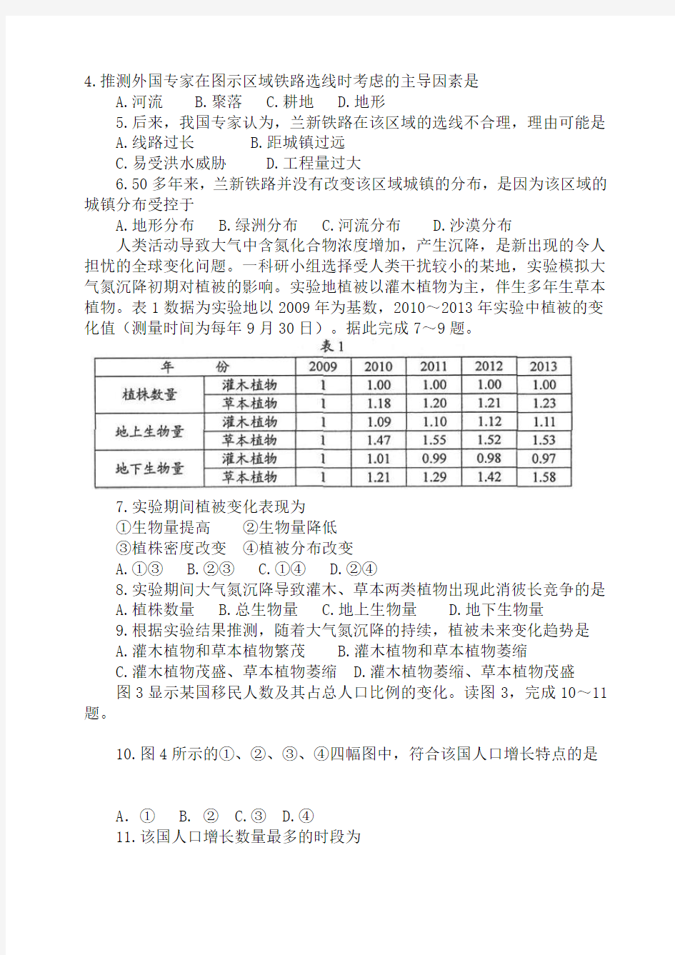 2014年普通高等学校招生全国统一考试文科综合能力测试