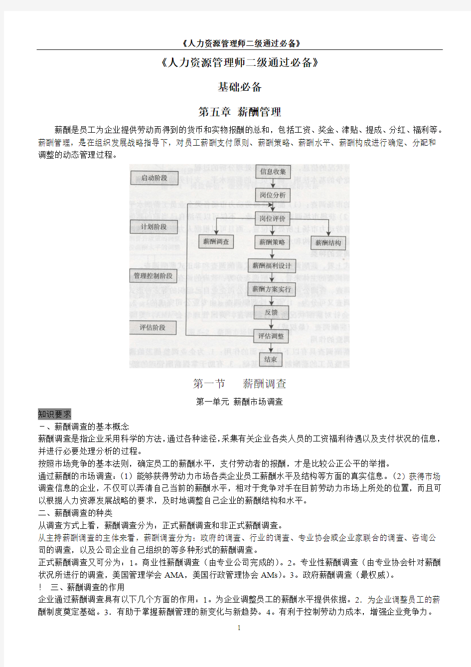 《人力资源管理师二级通过必备第一篇》第五章薪酬管理