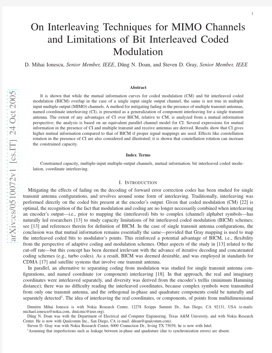 On Interleaving Techniques for MIMO Channels and Limitations of Bit Interleaved Coded Modul