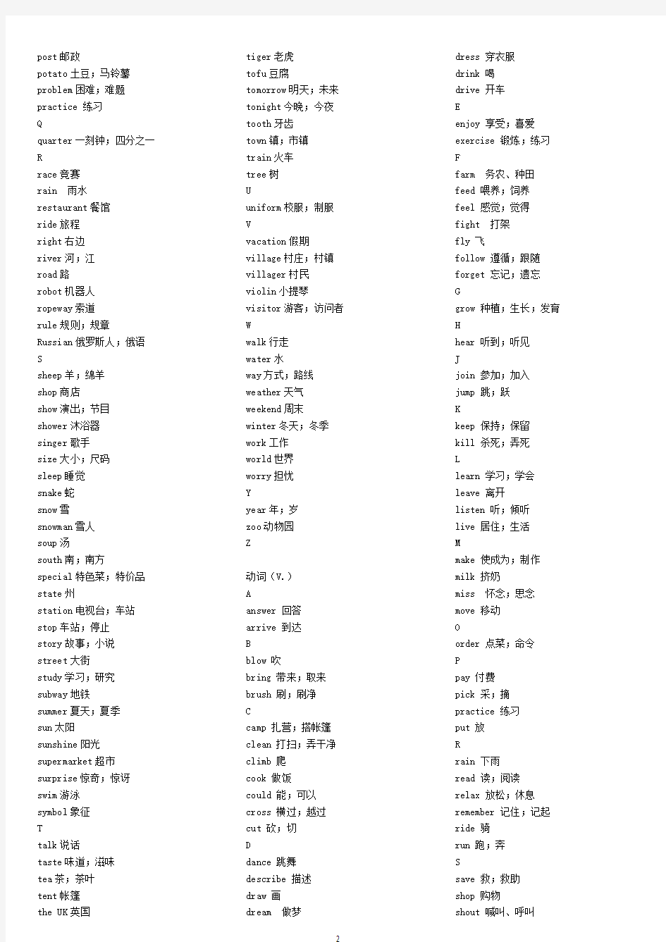 七年级英语下册英语单词分类