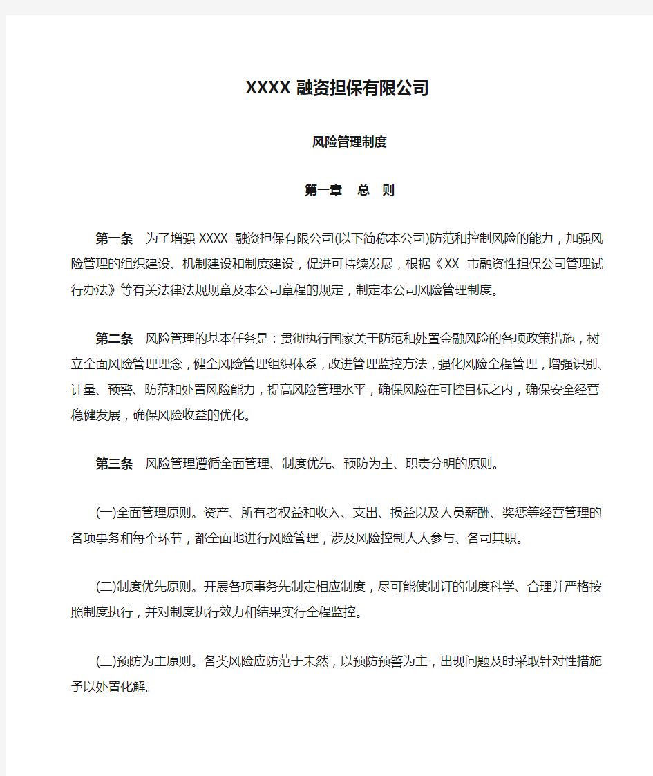 XXXX融资担保有限公司风险管理制度