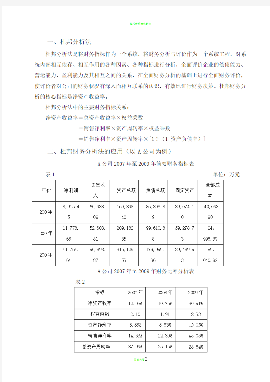 杜邦分析法在企业中的具体应用