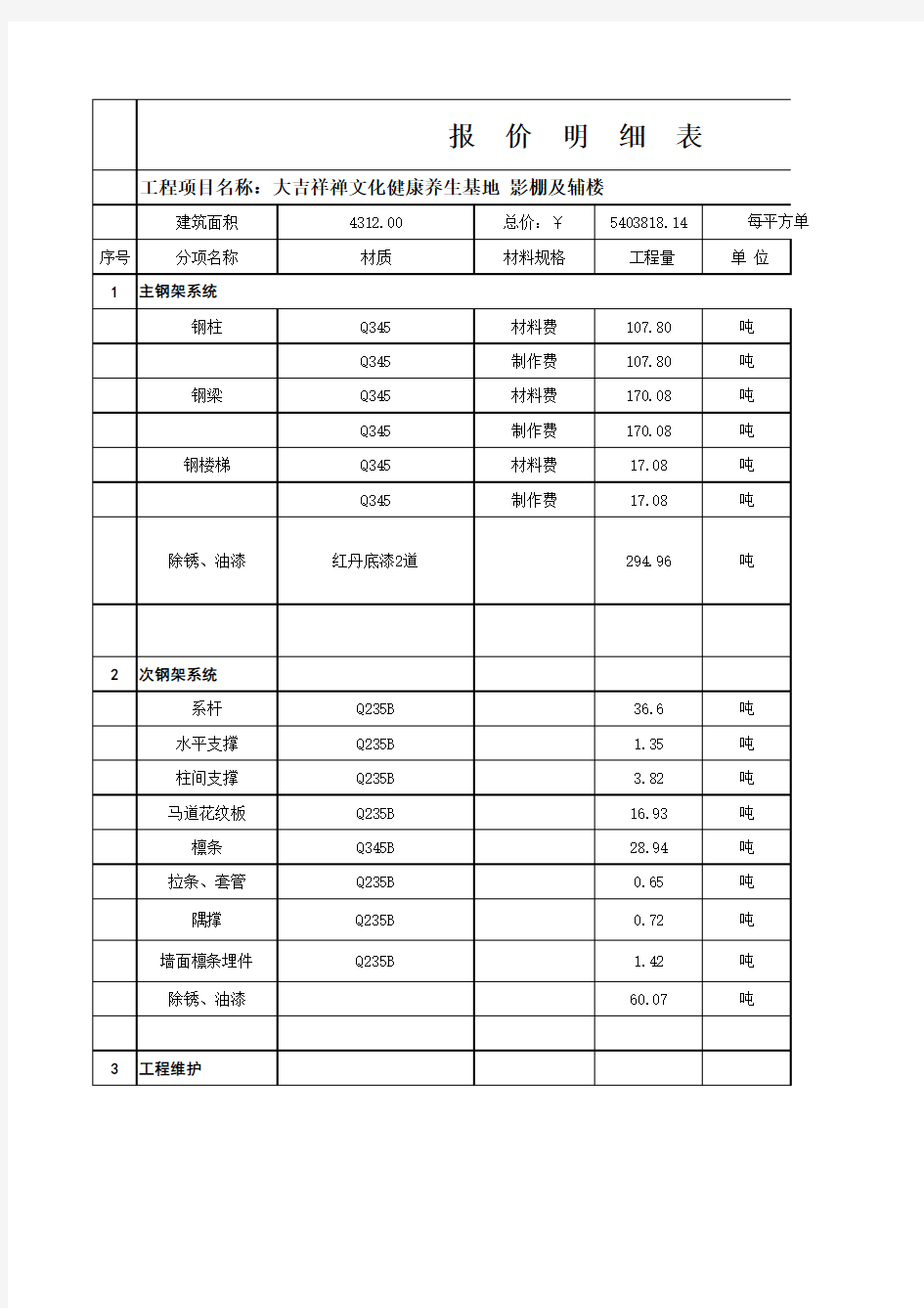 土建(报价清单)