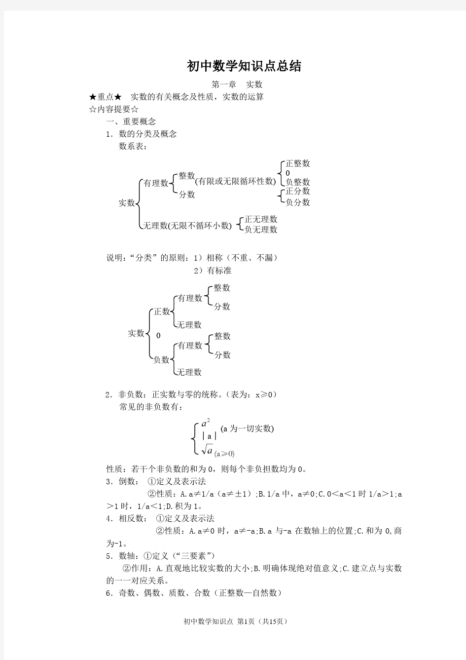 初中数学中考知识点汇总