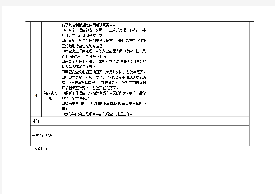 监理项目部安全文明施工综合管理检查评价表