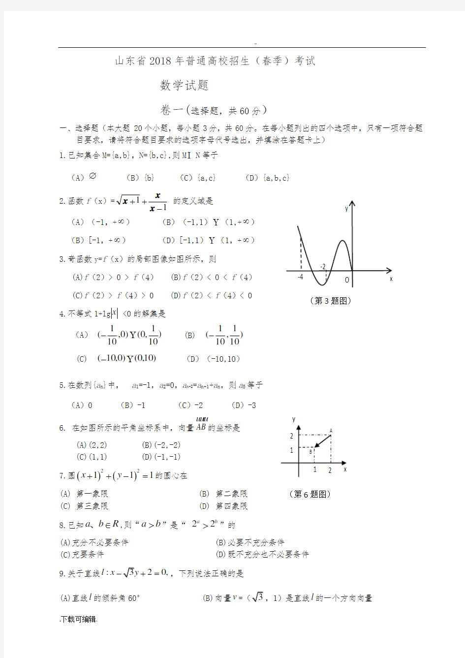 2018山东春季高考数学试题(卷)