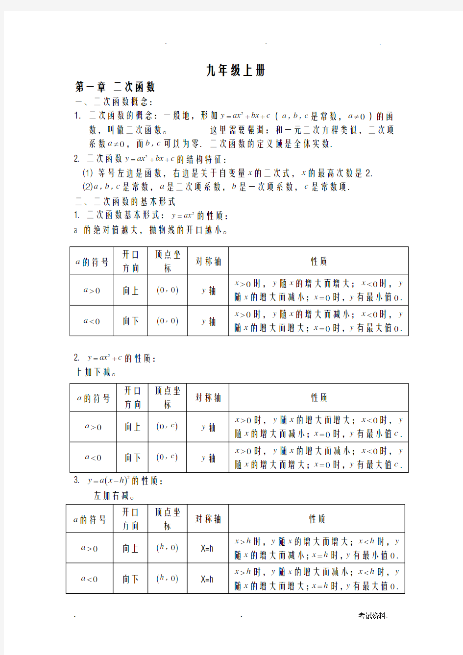 2017新浙教版九年级上册知识点汇总